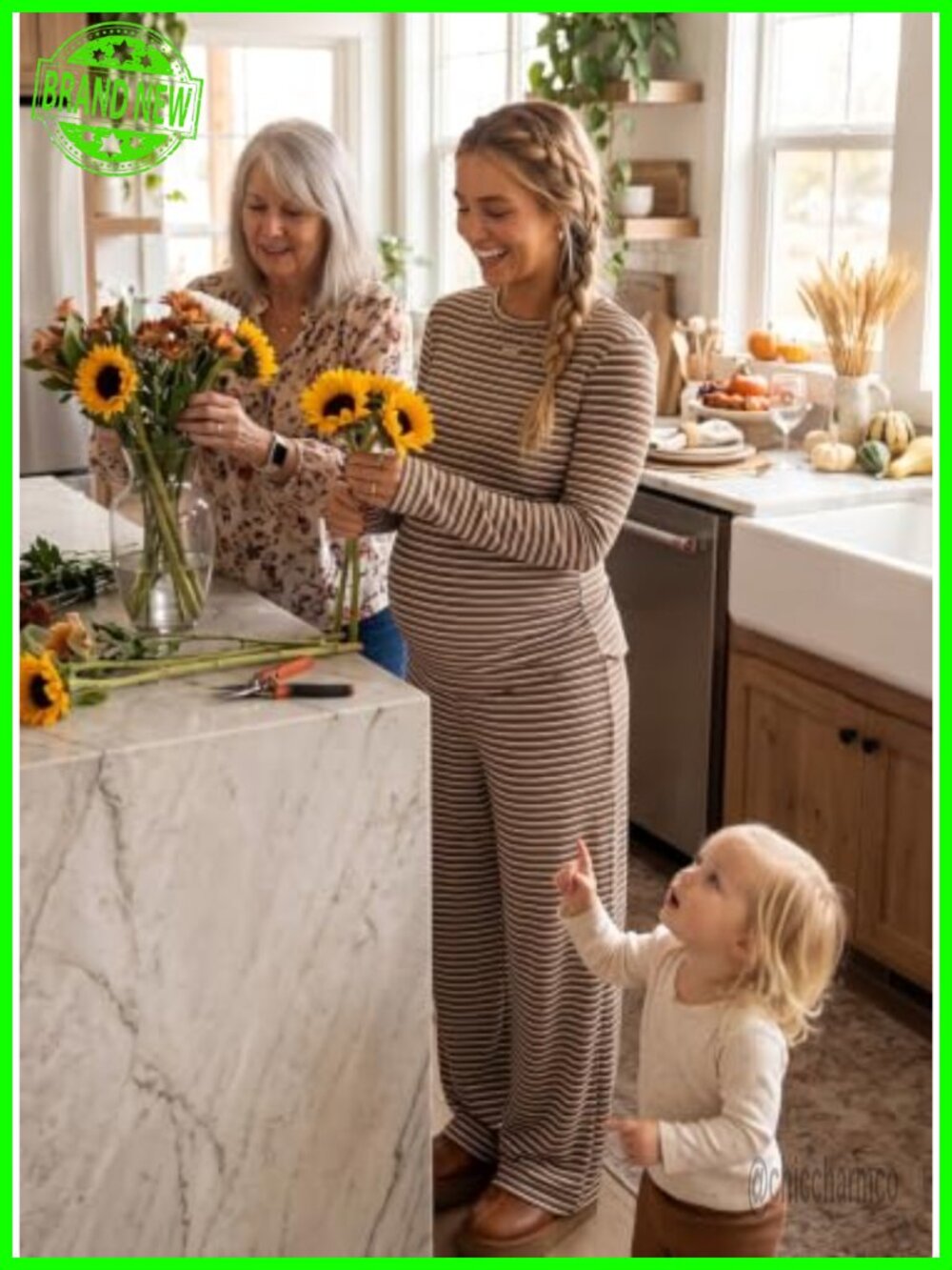 Maternity 2 Piece Lounge Set Striped Long Sleeve Sleepwear with Pockets - Picture 2 of 6
